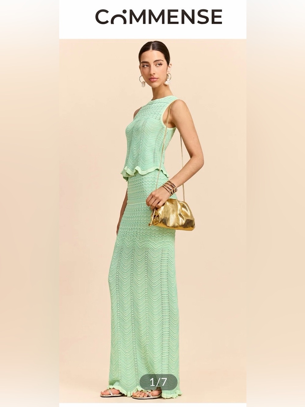 Commense Mint Green Wave Knit Maxi Skirt Size Small - Blue